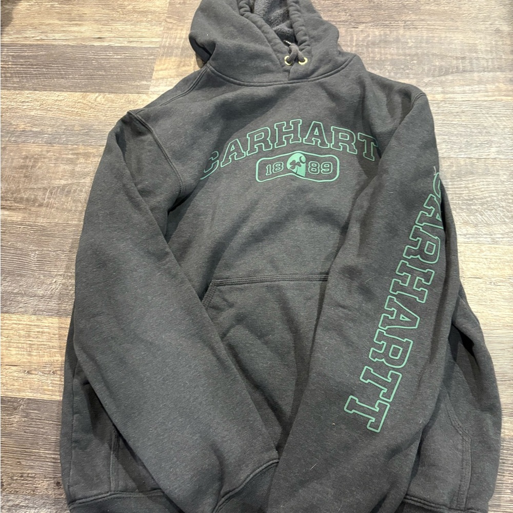 Carhartt Charcoal Hoodie with Teal Accents